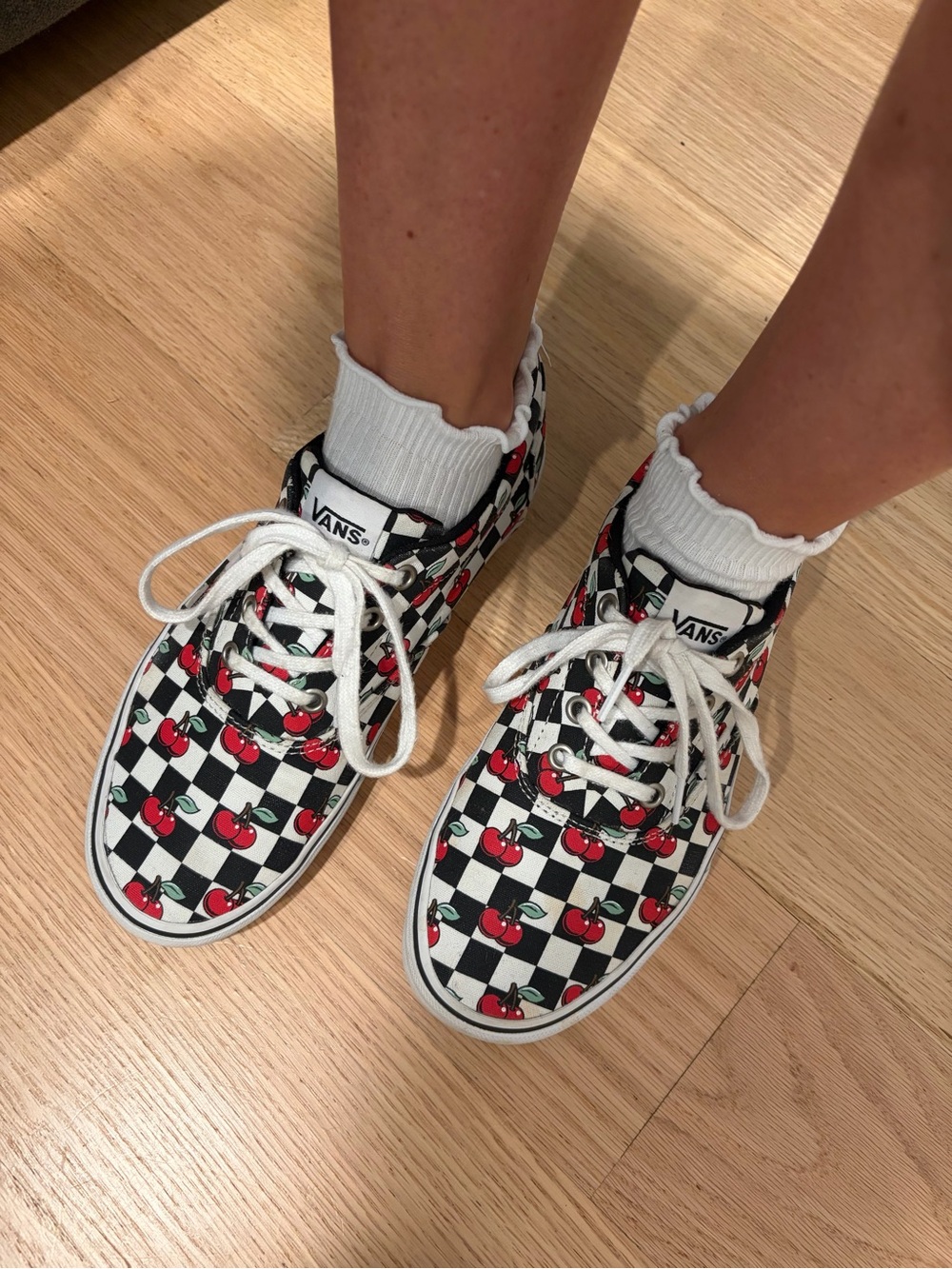 Vans Checkerboard Cherry Canvas Lace-Up Sneakers - White/Black/Red